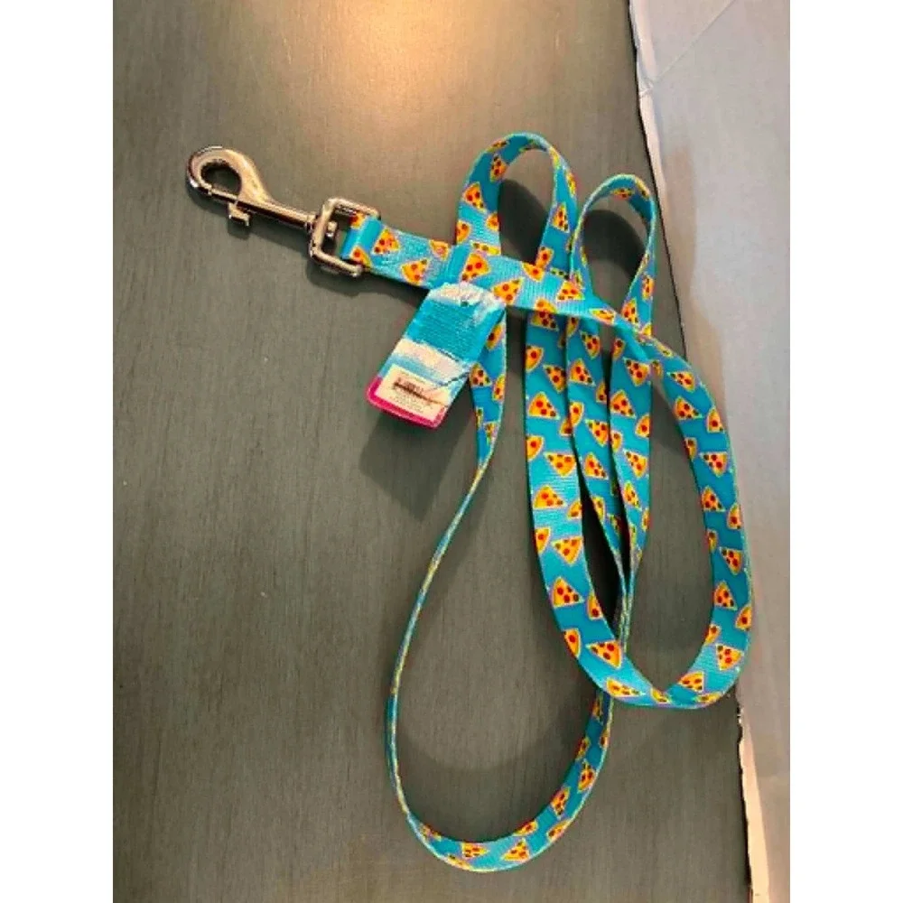Play On Dog Leash M/L Teal Pizza Slice Print New Fashion Pet Lead 4ft x 3/4in